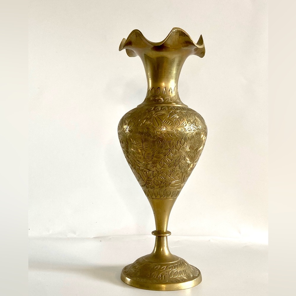 Vintage Brass Etched Vase